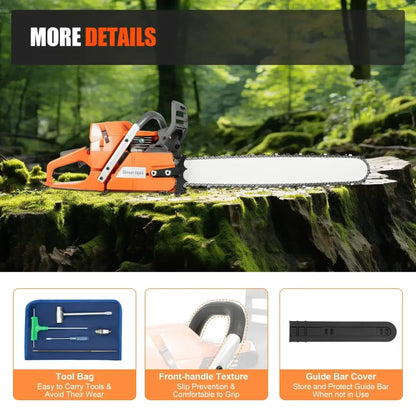 Chainsaw man denji pvc statue featuring an orange and black husqvarna chainsaw with silver chain bar on mossy stump