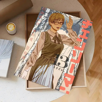 Chainsaw man denji wall mural waterproof self-adhesive sticker with manga cover art in soft earth tones and stylized trees