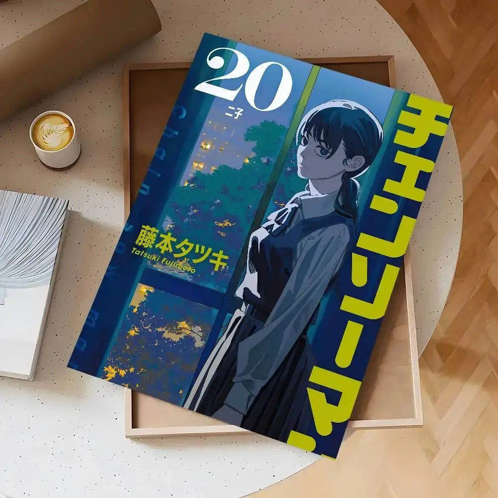 Blue and yellow illustrated manga volume cherry by tatsuki fujimoto on a chainsaw man waterproof self-adhesive wall mural sticker