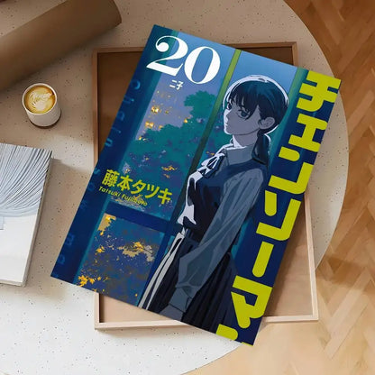 Blue and yellow illustrated manga volume cherry by tatsuki fujimoto on a chainsaw man waterproof self-adhesive wall mural sticker