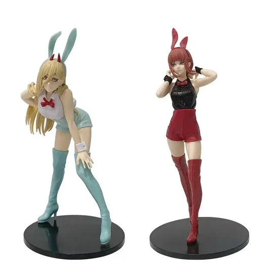 Two anime-style bunny girl pvc figurines featuring kobeni bunny with blonde hair and a red-haired companion