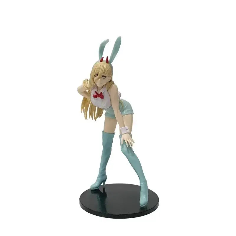 Chainsaw man kobeni bunny girl pvc figurine with blonde hair light blue bunny ears and matching thigh-high boots
