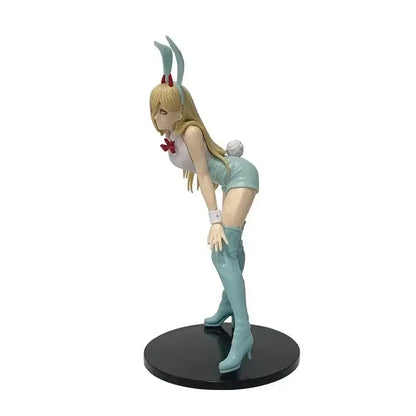 Chainsaw man kobeni bunny girl pvc figurine with light blue outfit, blonde hair, red bow tie, and high-heeled boots