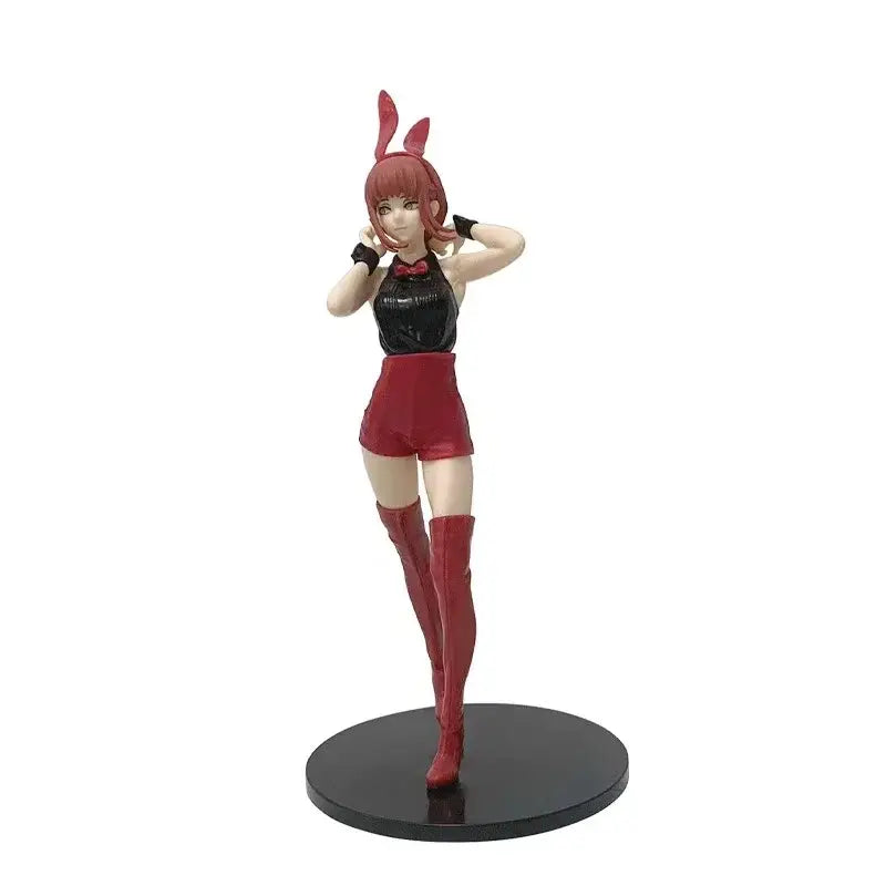 Chainsaw man kobeni bunny girl pvc figurine with red hair bunny ears black top and red shorts on black base