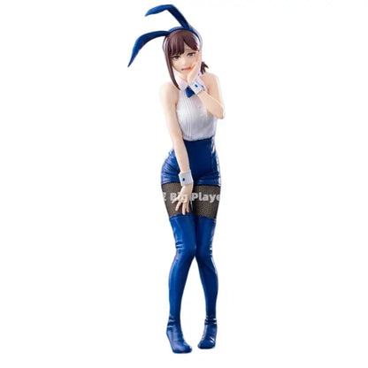 Chainsaw man makima bunny figure pvc collectible featuring blue bunny-eared anime character in white top and blue shorts
