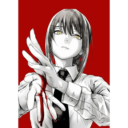 Chainsaw man makima canvas wall art featuring a stylized anime character with yellow eyes in a black tie