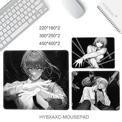 Black and white chainsaw man makima mouse pad with long hair character illustration non slip desk mat