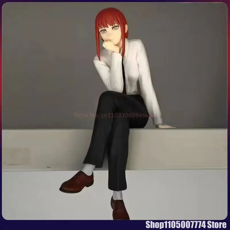 Chainsaw man makima noodle stopper figure 14cm pvc with red hair white blouse black trousers and brown shoes