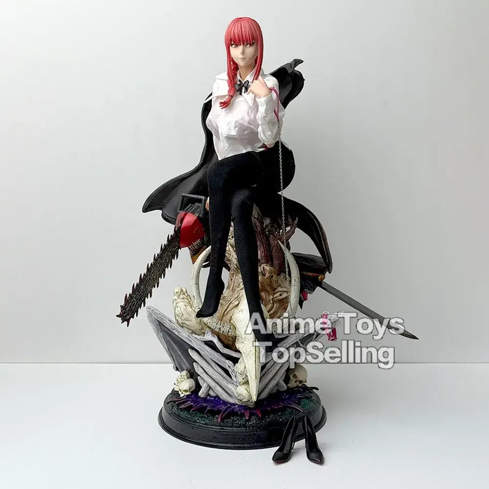 Chainsaw man makima red-haired pvc statue in white blouse and black skirt with chainsaw and sword desktop ornament