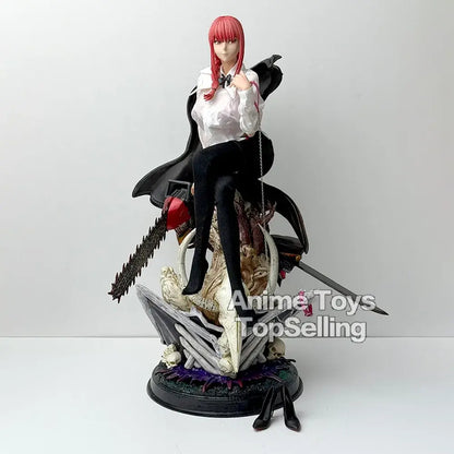 Chainsaw man makima red-haired pvc statue in white blouse and black skirt with chainsaw and sword desktop ornament