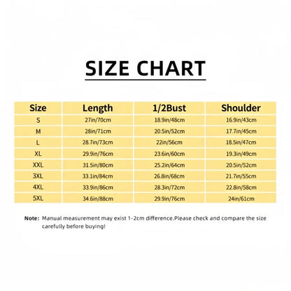 Size chart table showing measurements in inches and centimeters for chainsaw man Makima heavyweight cotton t-shirt sizes s to 5xl