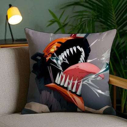 Square brushed fleece pillow case featuring a vibrant custom printed venom design with glowing orange and black accents