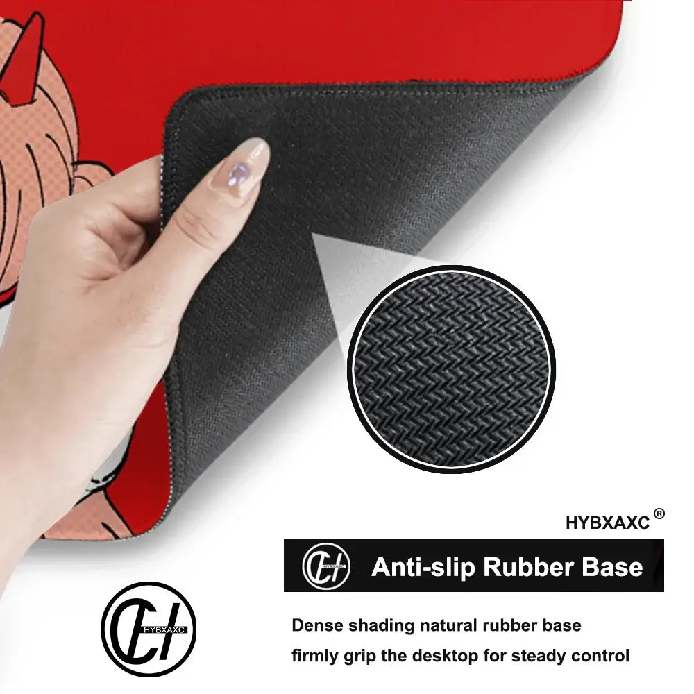 Chainsaw man power deskmat oversized mouse pad with red and black design and textured rubber base for grip