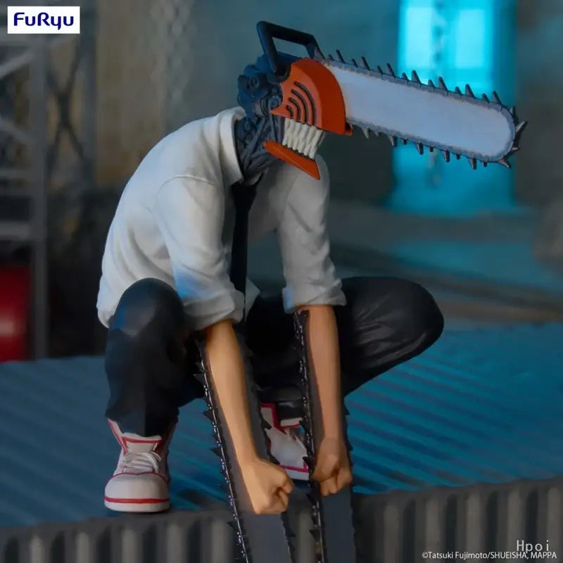 Detailed chainsaw man anime figure pvc noodle stopper featuring power character with orange black chainsaw headgear