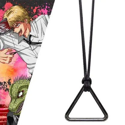 Black triangular metal ring pendant on black cord chainsaw man power pull-ring necklace alloy pendant