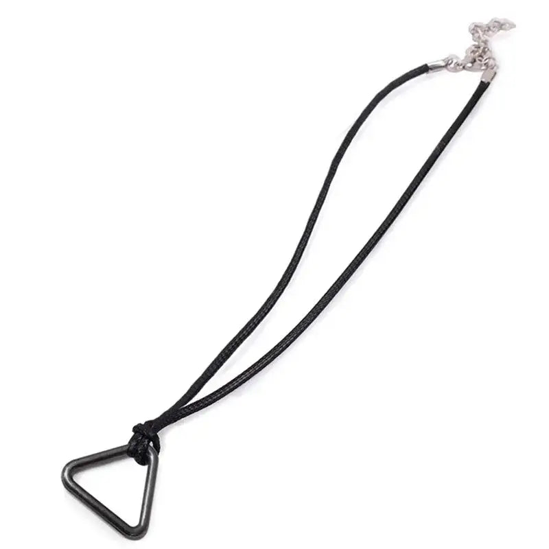 Black triangle pendant necklace with silver-toned clasp in alloy inspired by chainsaw man power pull-ring design