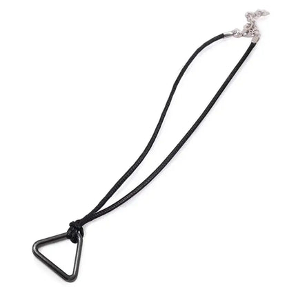 Black triangle pendant necklace with silver-toned clasp in alloy inspired by chainsaw man power pull-ring design
