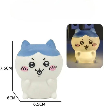 Chiikawa hachiware usagi led night light shaped like a cute white and blue cat with pink cheeks for bedroom decor