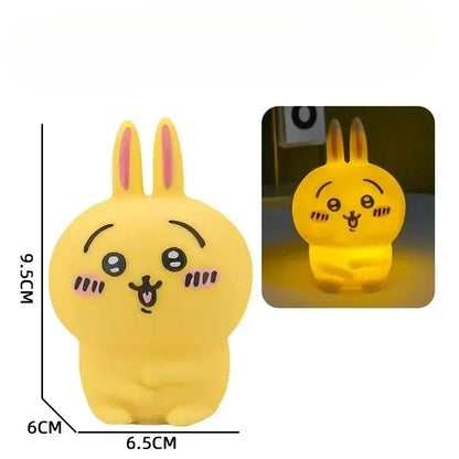 Yellow plush rabbit shaped chiikawa hachiware usagi led night light with pink ears for bedroom decor