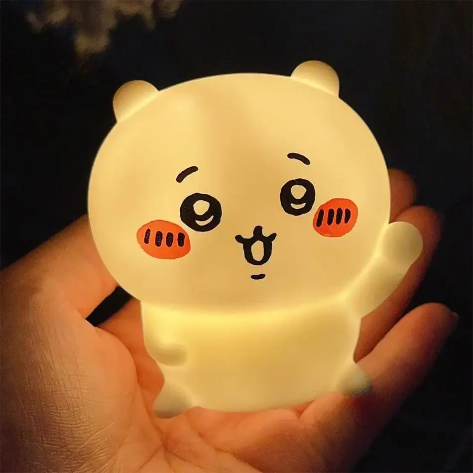 Chiikawa hachiware usagi led night light shaped like a soft white bear with orange cheeks for bedroom decor