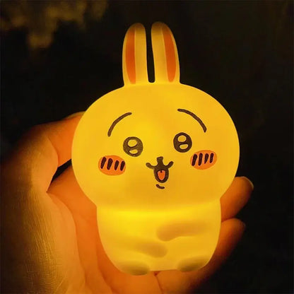 Chiikawa hachiware usagi led night light in soft glowing yellow with orange inner ears and cheeks for bedroom decor