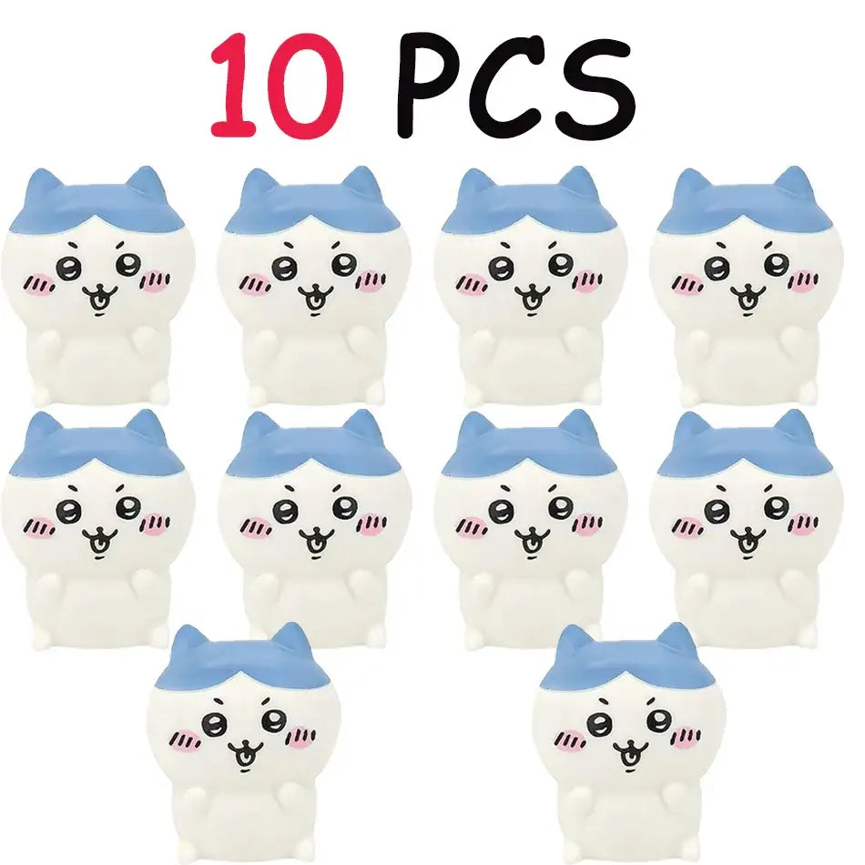 Chiikawa hachiware usagi vinyl night light featuring white and blue cat-shaped squishy toys with pink cheeks and black eyes
