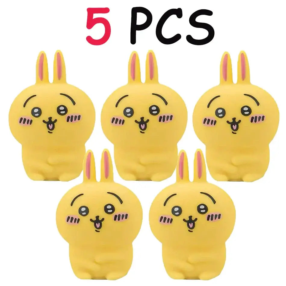 Yellow rubber chiikawa hachiware usagi vinyl night light stress relievers with pink inner ears and cute cartoon faces