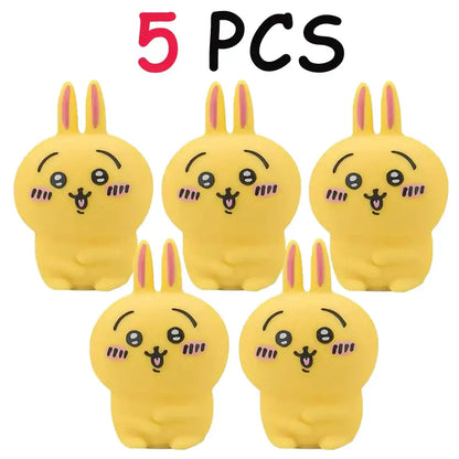 Yellow rubber bunny vinyl doll stress relievers with pink ears featuring cute faces for luminous night light use