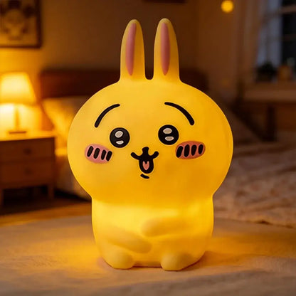 Chiikawa hachiware usagi plush yellow vinyl doll night light with pink ears and cheeks for soft luminous glow