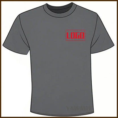 Gray short sleeve custom graphic tee with red logo on left chest perfect for daily wear and tailor made fit
