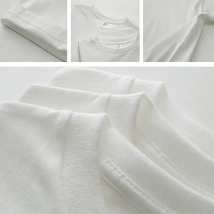 White cotton short sleeve custom graphic tee with ribbed crew neck and neatly stitched hems for daily wear