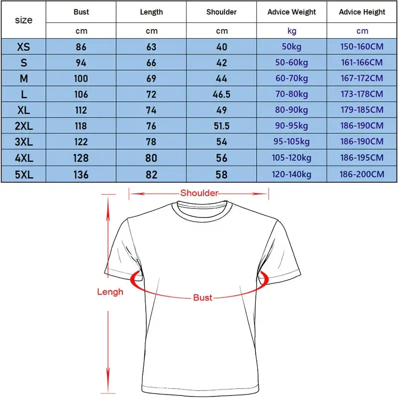 White tailor-made short sleeve crew-neck t-shirt with size chart and measurement guide for daily wear
