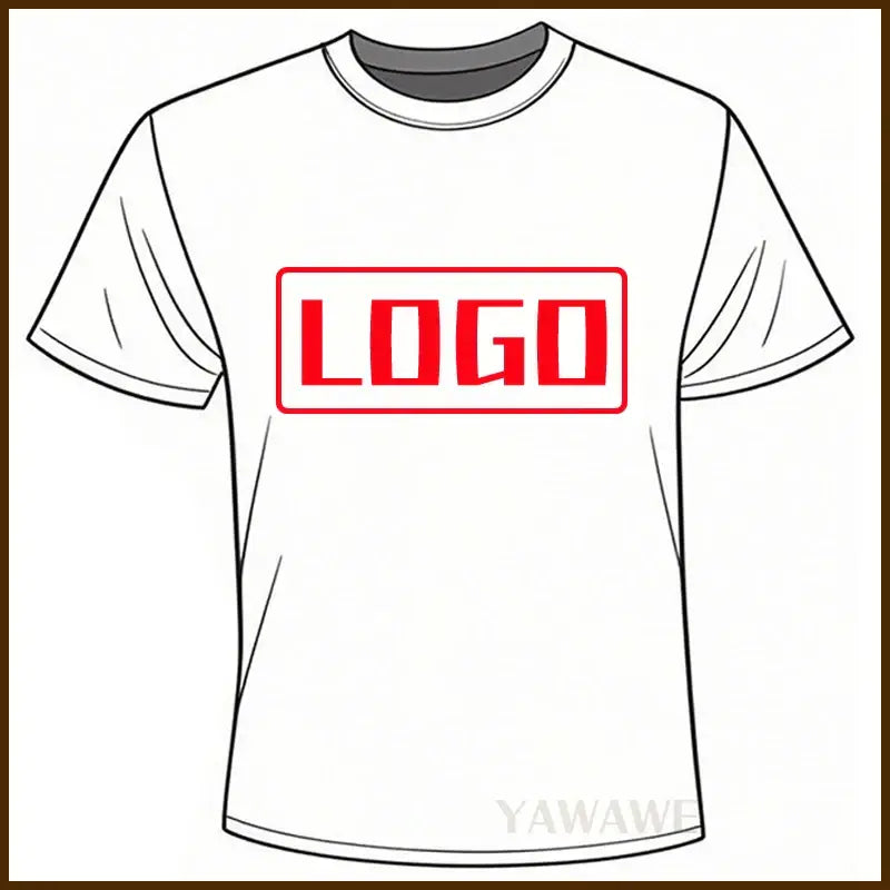 White cotton short sleeve custom graphic tee with bold red logo perfect for daily wear