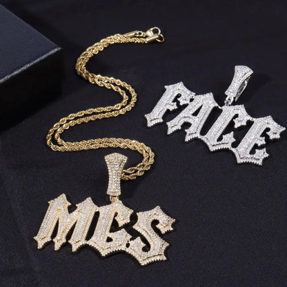 Gold and silver custom letter pendant necklace with cz stone spiked design on matching rope chains