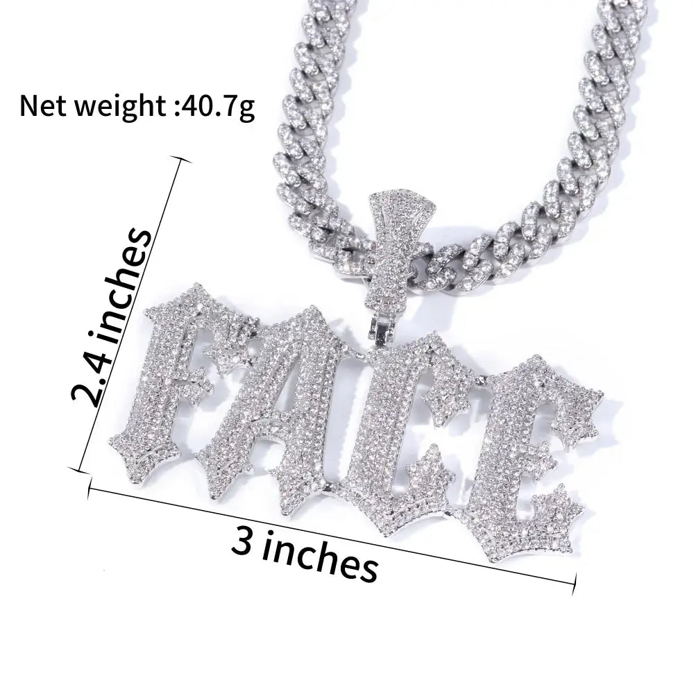 Silver faile spiked letter pendant necklace with cubic zirconia stones on a chunky stone spiked rope chain
