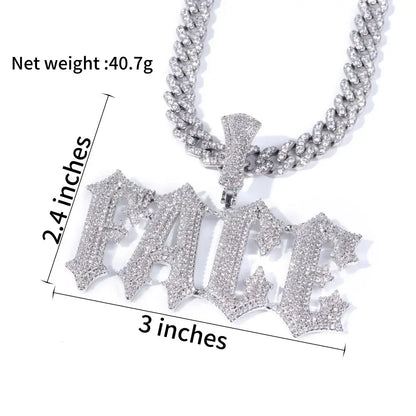 Silver faile spiked letter pendant necklace with cubic zirconia stones on a chunky stone spiked rope chain