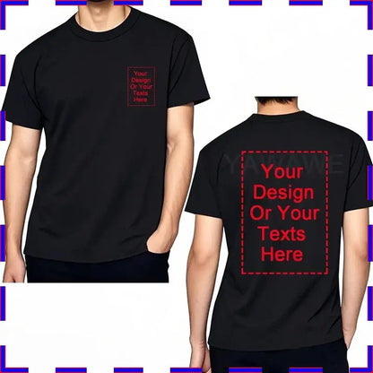 Black cotton custom message unisex t-shirt with customizable red text design on front and back in 4XL-5XL sizes