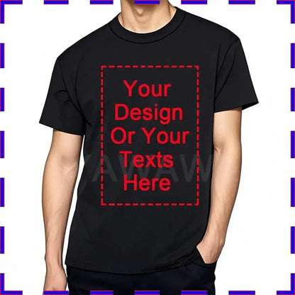 Black cotton custom message unisex t-shirt with red dashed border and placeholder for custom design 4XL-5XL
