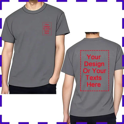 Gray cotton custom message unisex t-shirt with red text design on front and back in sizes 4XL to 5XL