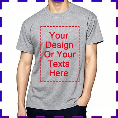 Gray heathered cotton custom message unisex t-shirt o-neck 4XL-5XL with red dashed rectangle placeholder design