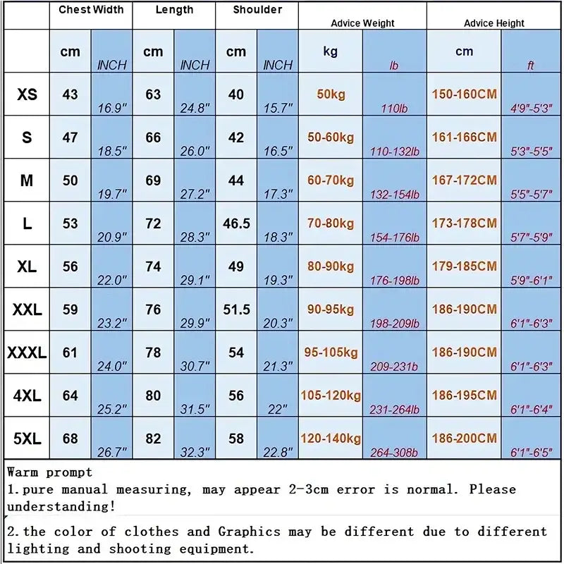 Size chart table for custom message unisex cotton o-neck t-shirt showing measurements in cm and inches for xs to 5xl