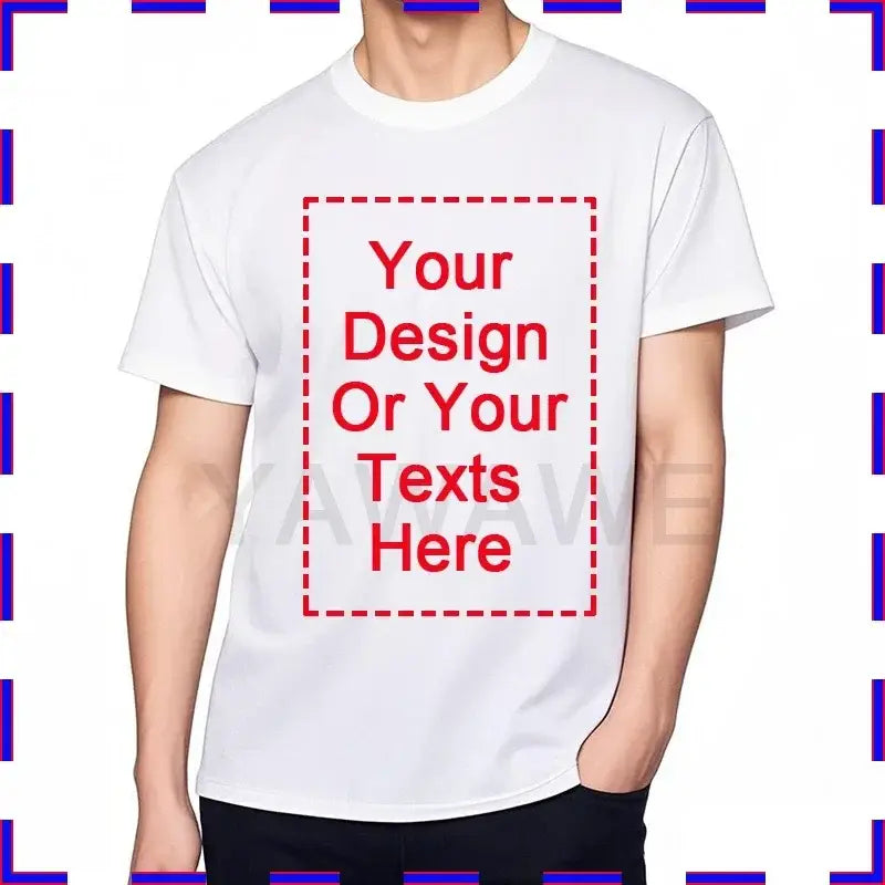 White cotton o-neck unisex t-shirt with red dashed rectangle for custom message design in sizes 4xl to 5xl