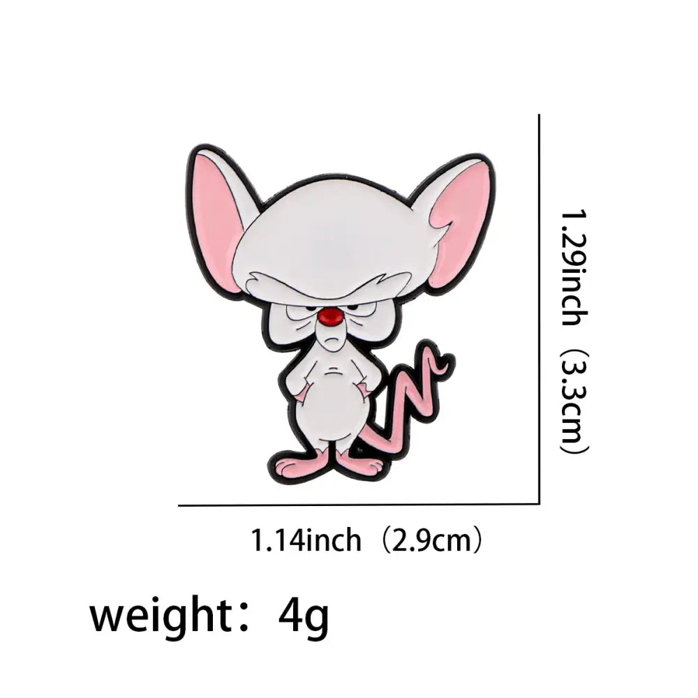 Cute mouse enamel pin featuring a white and pink cartoon mouse with a red nose and wavy tail lapel badge