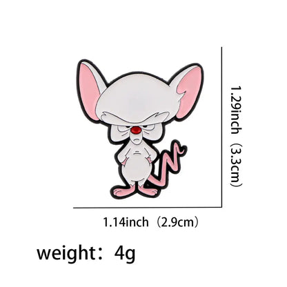 Cute mouse enamel pin featuring a white and pink cartoon mouse with a red nose and wavy tail lapel badge
