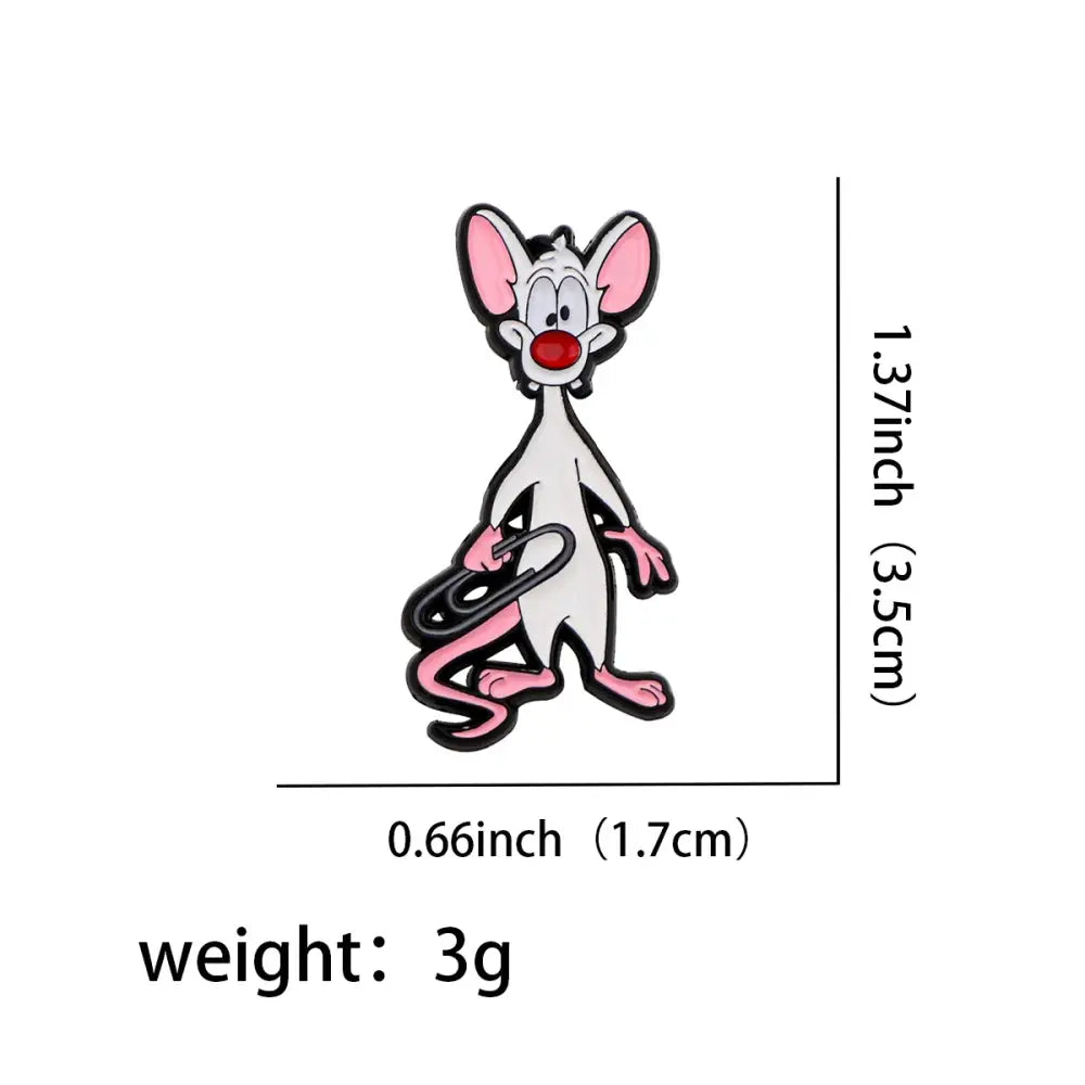 Cute mouse enamel pin in white and pink with a red nose holding a black paperclip funny lapel badge enamel pin