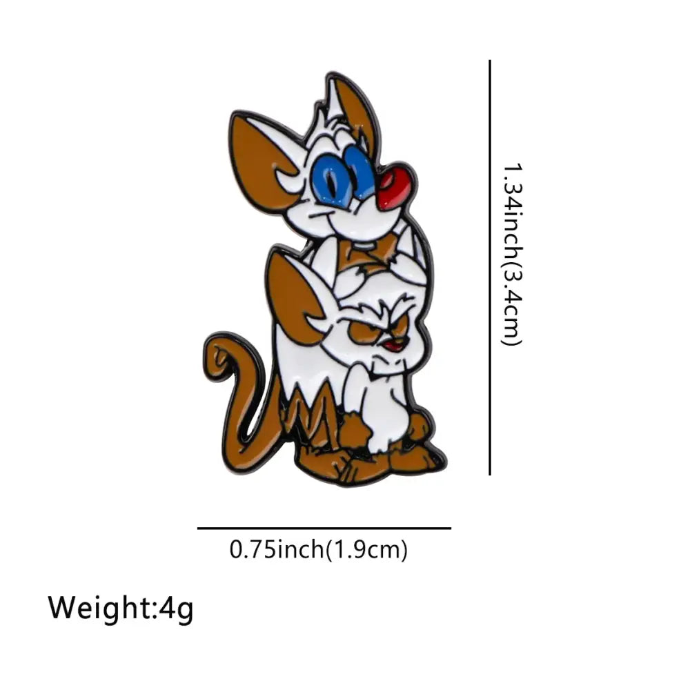 A cute mouse enamel pin featuring two cartoon cats with blue sunglasses and a red nose in a colorful design