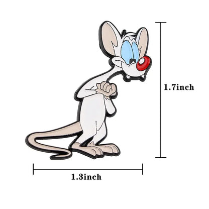 Cute mouse enamel pin featuring a white cartoon mouse with blue eyes red nose black outlines and metallic edges enamel pin