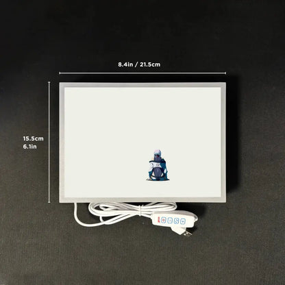 Rectangular white led light panel featuring an anime-style character in a cyberpunk edgerunners neon holographic led light painting