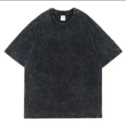 Black distressed cotton t-shirt with a relaxed fit featuring a subtle dark manga pattern and faded texture for street style