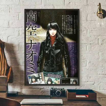 Black leather jacket with glossy finish and ribbed cuffs worn by anime character in death note l waterproof poster